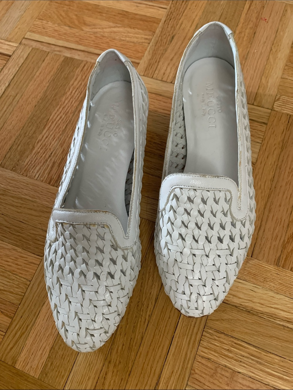 Sesto Meucci EUC! Neya Loafer WHITE Woven Leather - Women’s Size 6.5